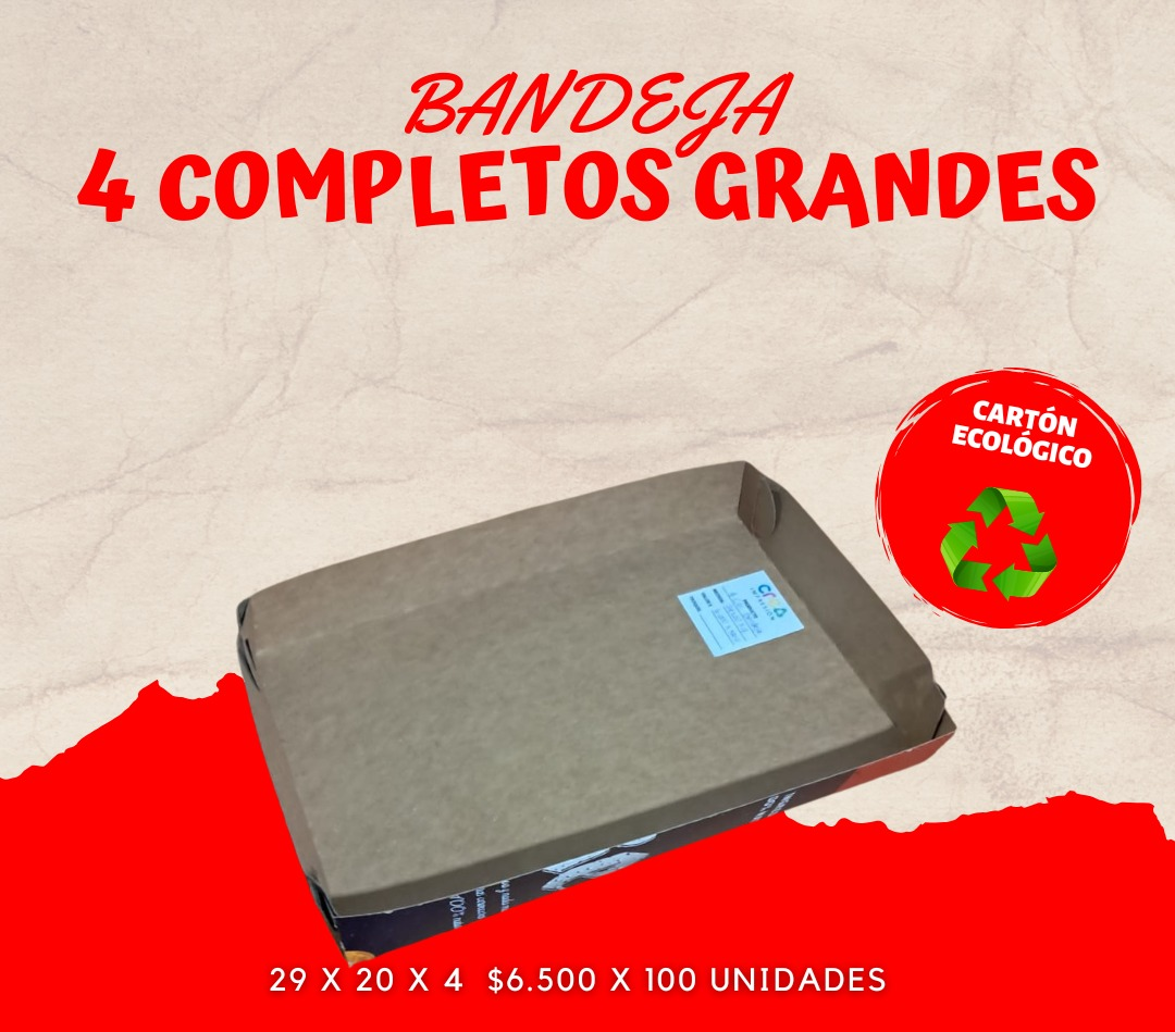 Bandeja 4 completos grandes, cartón ecológico