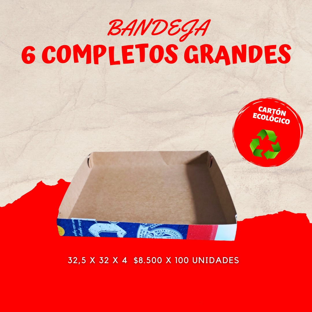 Bandeja 6 completos grandes, cartón ecológico