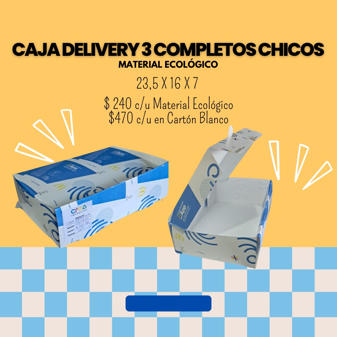 Caja Delivery 3 completos chicos, cartón ecológico