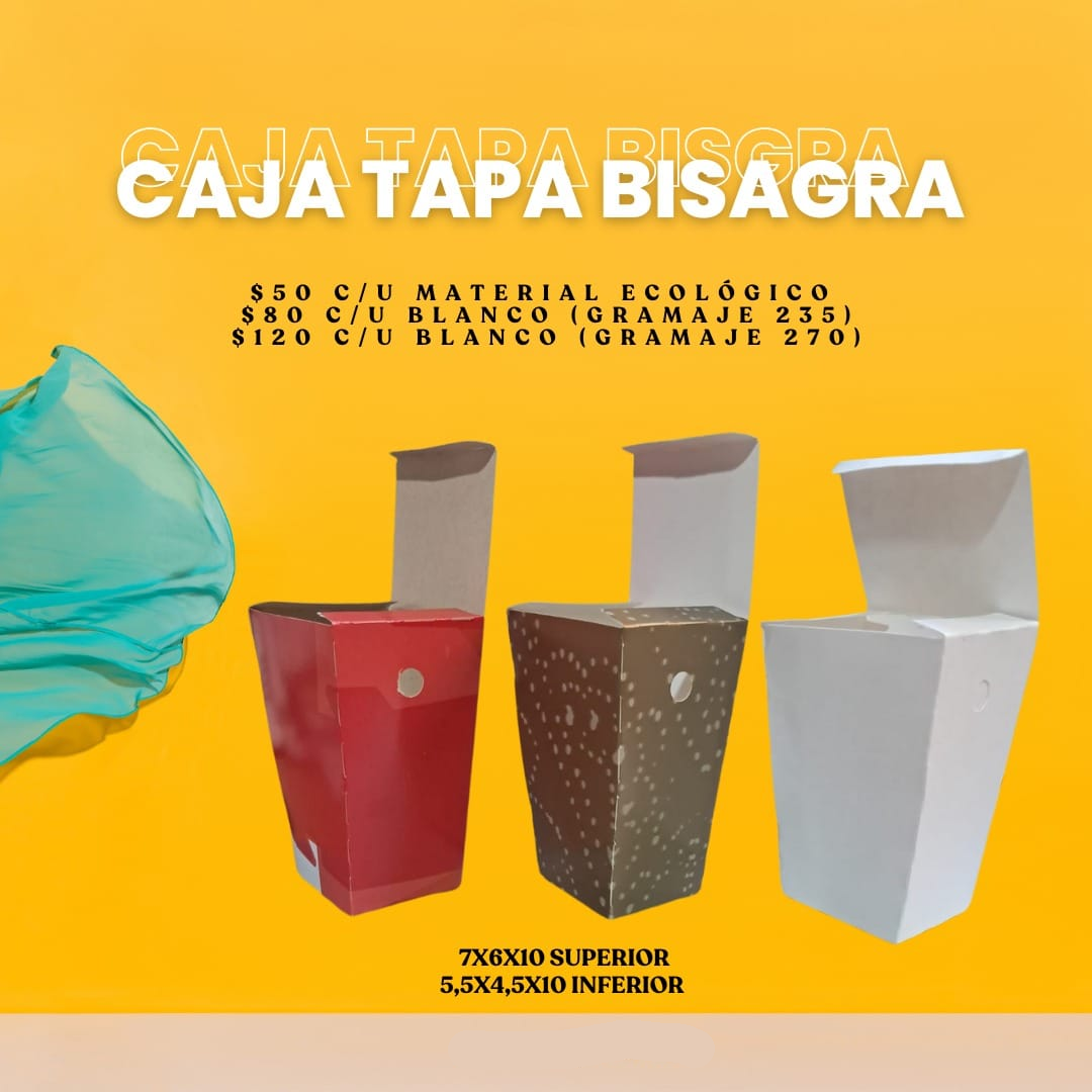 Caja tapa bisagra, cartón ecológico y blanco