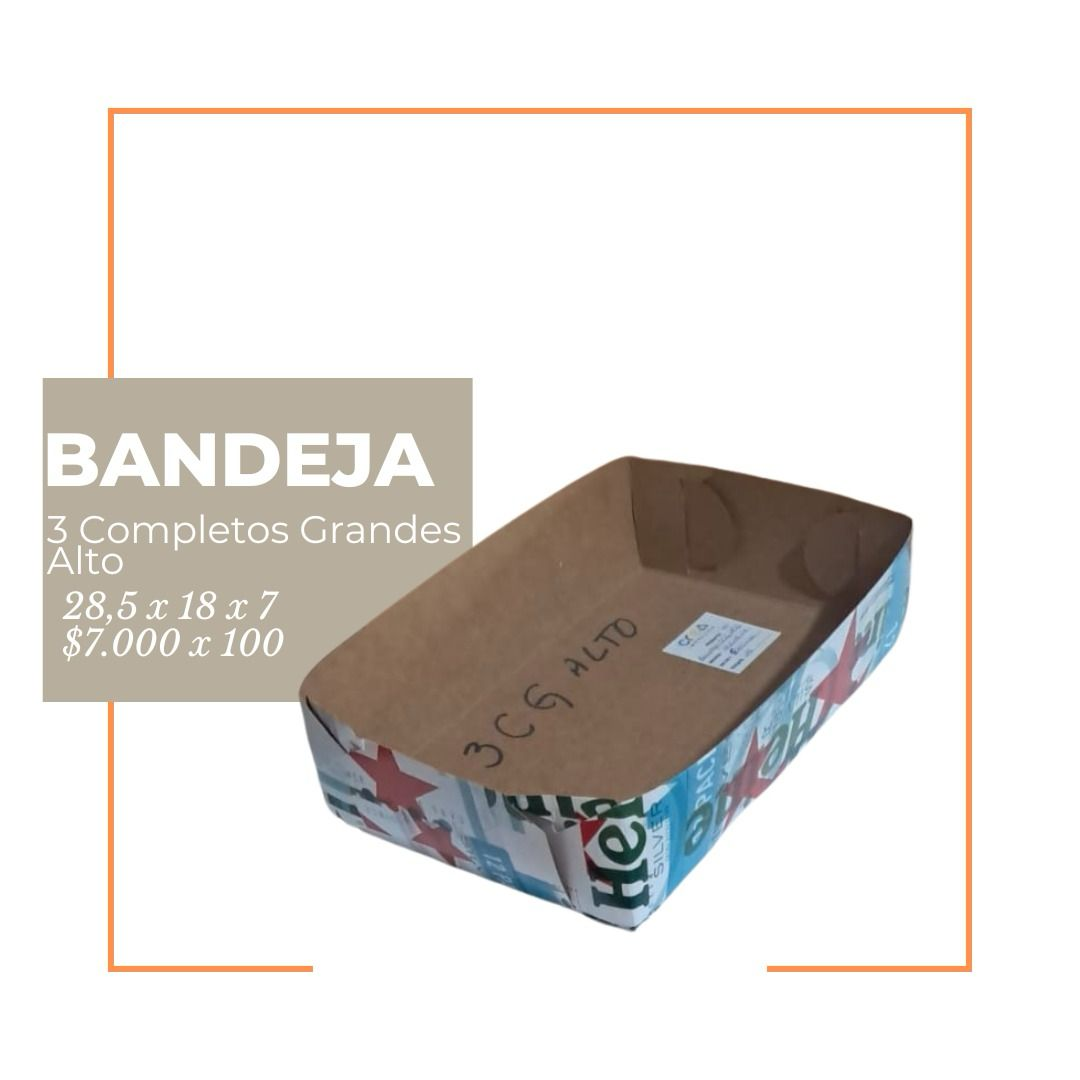 Bandeja 3 completos grandes Alto, cartón ecológico