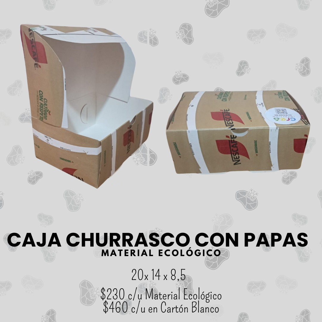 Caja churrasco con papas, cartón ecológico