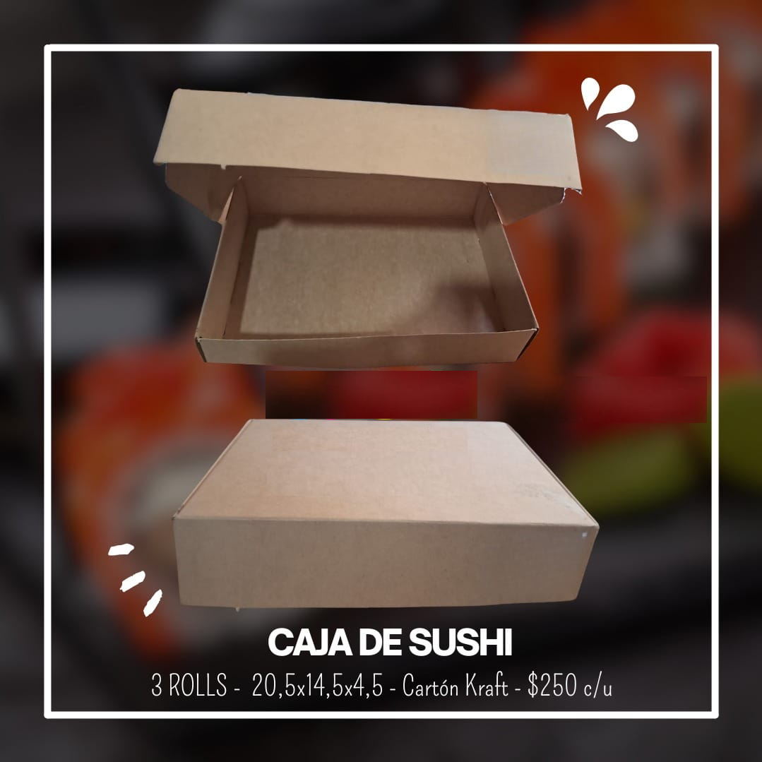 Caja de sushi 3 rolls, cartón kraft