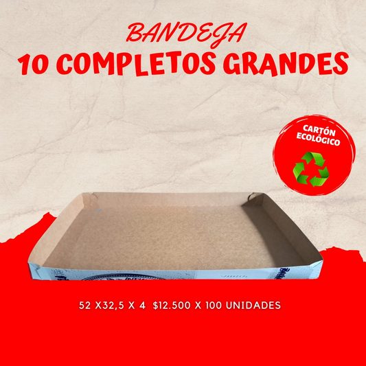 Bandeja 10 completos grandes, cartón ecológico