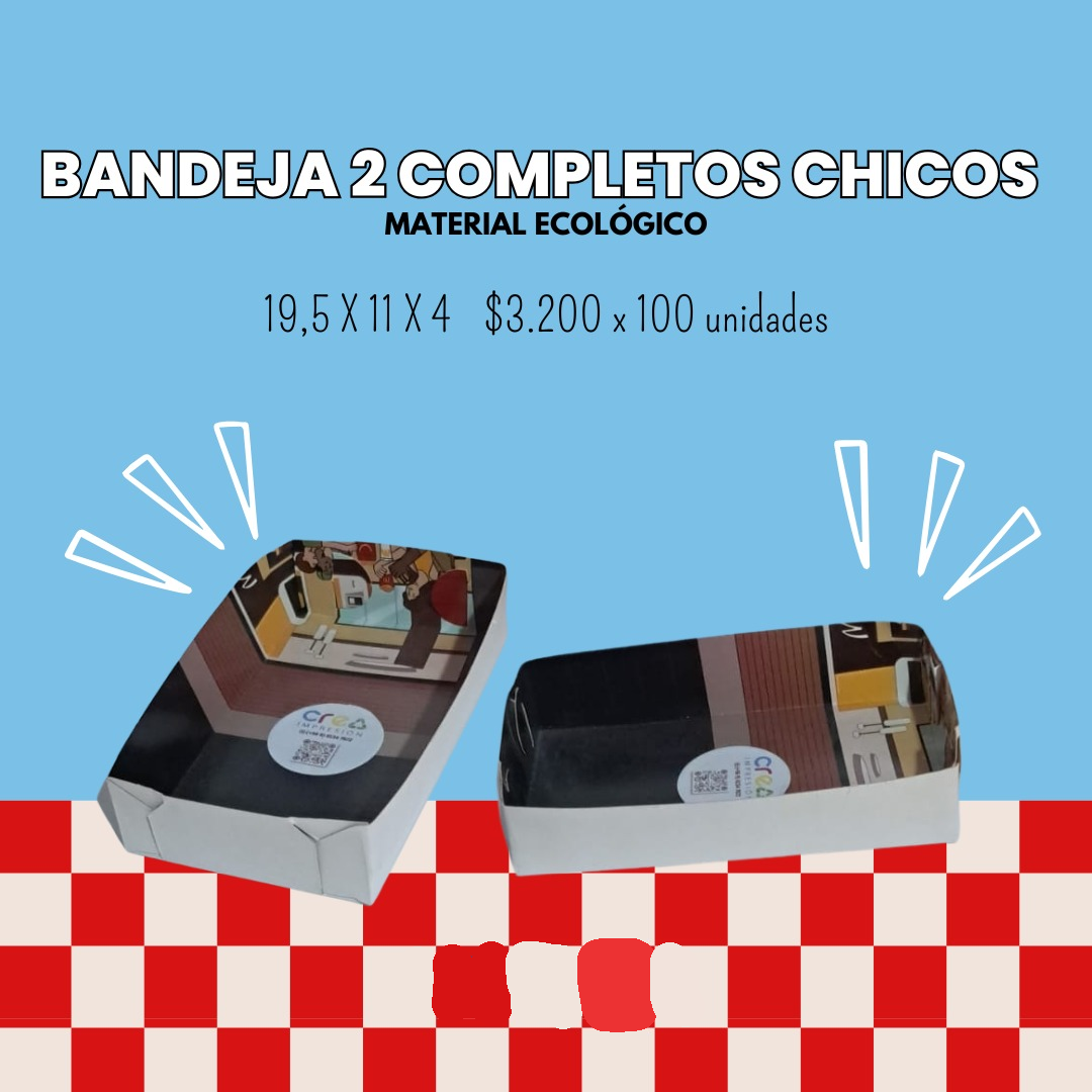 Bandeja 2 completos chicos, cartón ecológico