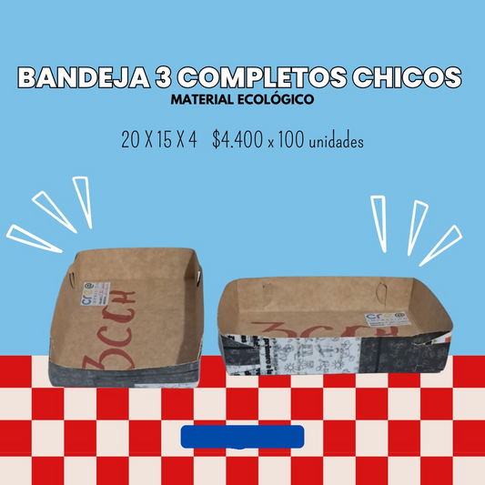 Bandeja 3 completos chicos, cartón ecológico