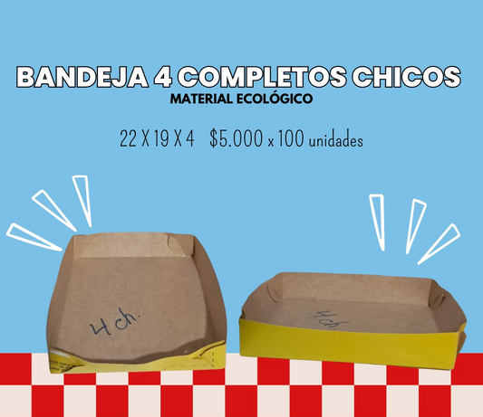 Bandeja 4 completos chicos, cartón ecológico