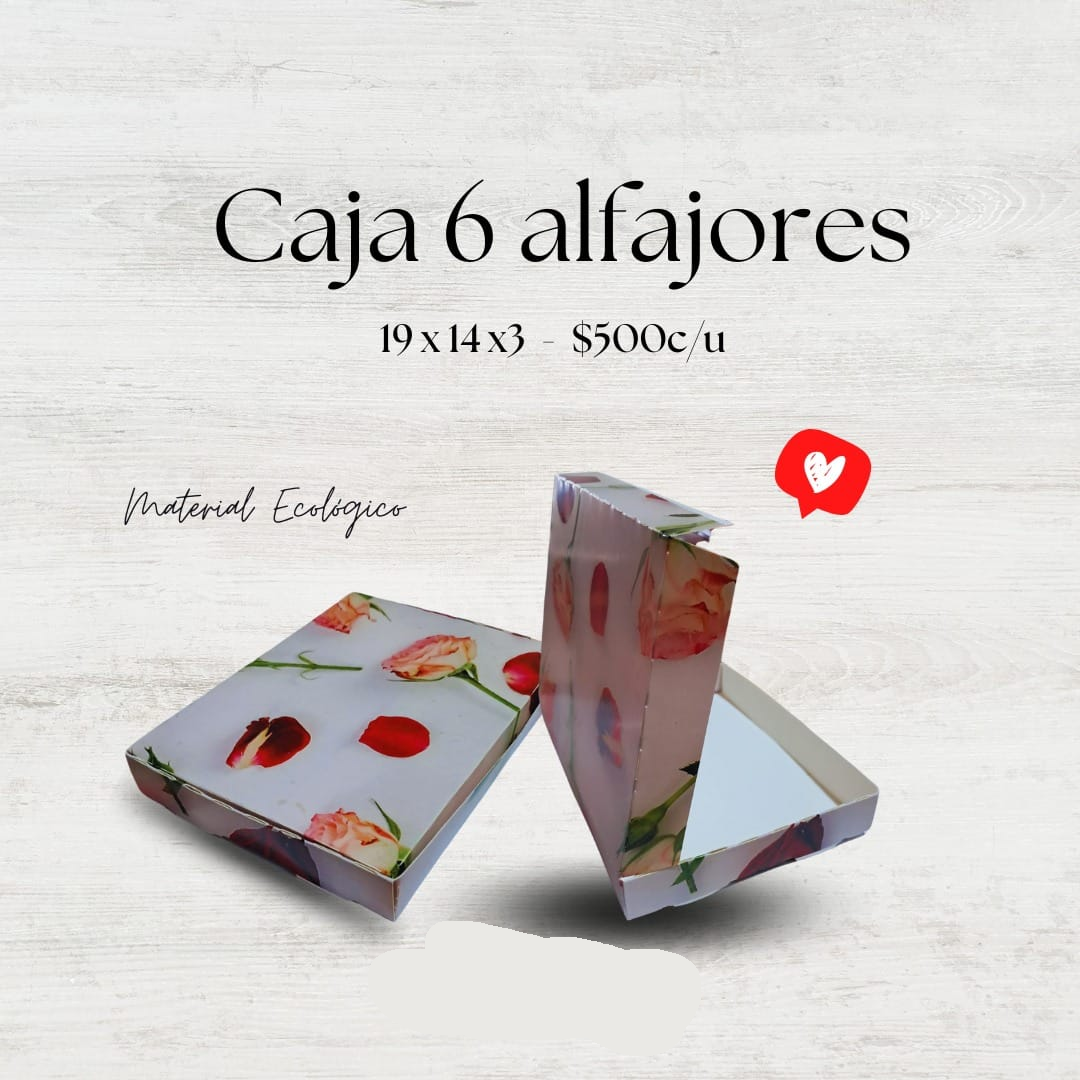 Caja 6 alfajor, diseño rosas, sin visor