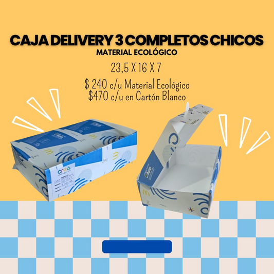Caja Delivery 3 completos chicos, cartón ecológico