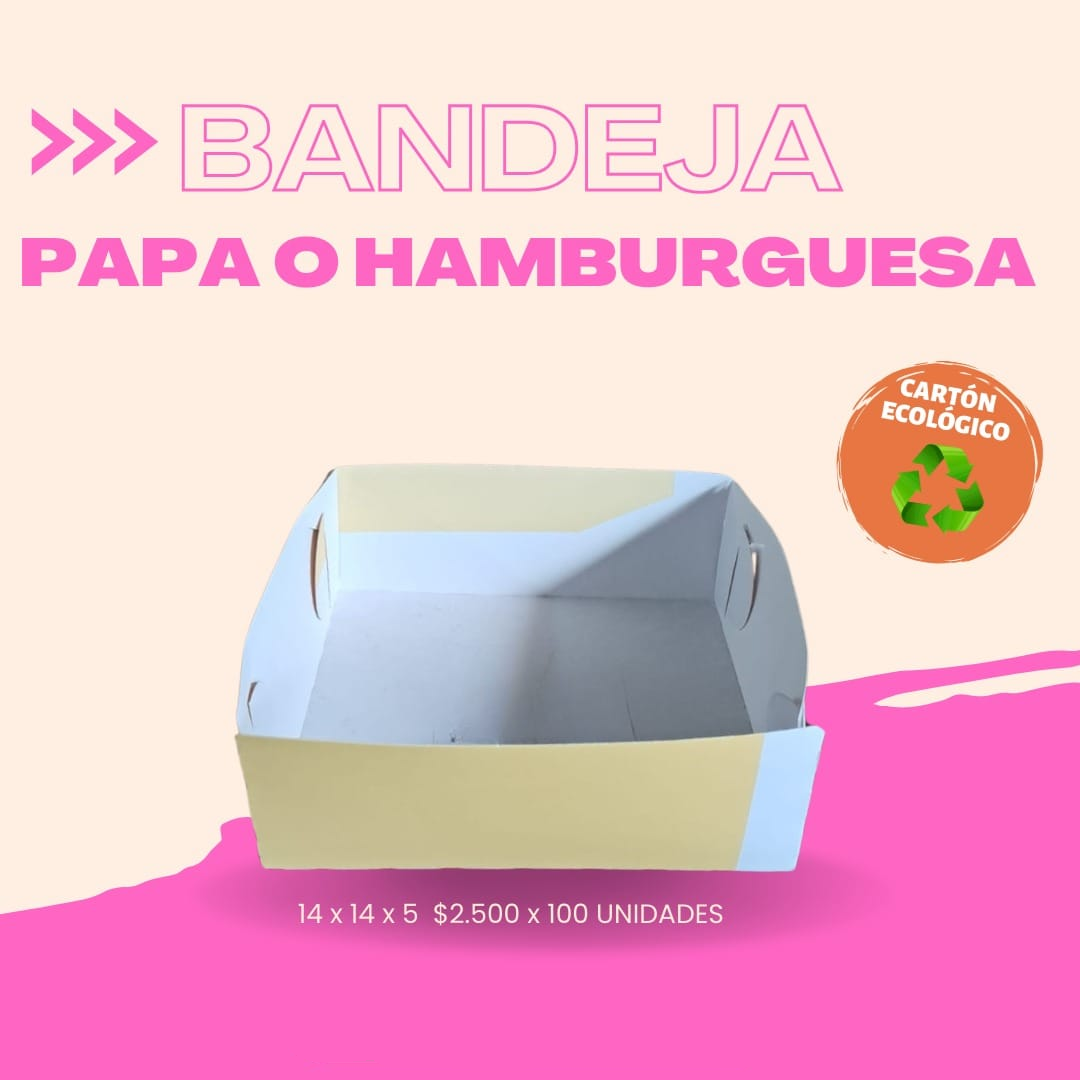 Bandeja papa o hamburguesa, cartón ecológico