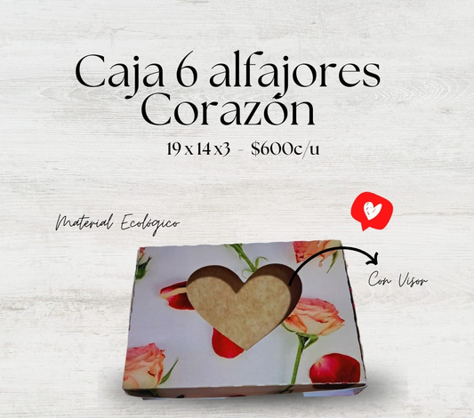 Caja 6 alfajor, diseño rosas con visor corazón