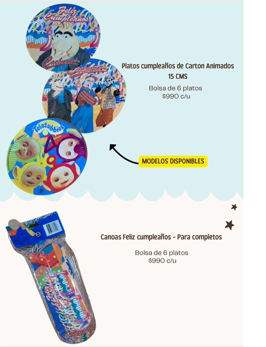 Platos y canoas diseño cachureos y teletubbies