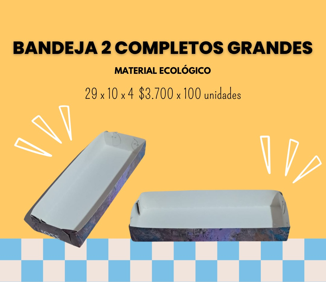 Bandeja 2 completos grandes, cartón ecológico 29x10x4