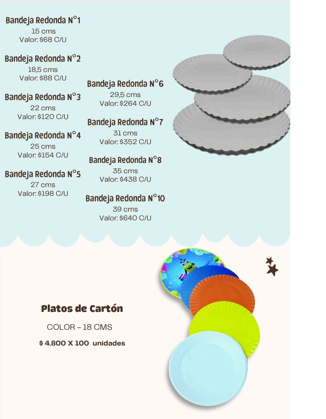 Bandeja redonda y platos cartón