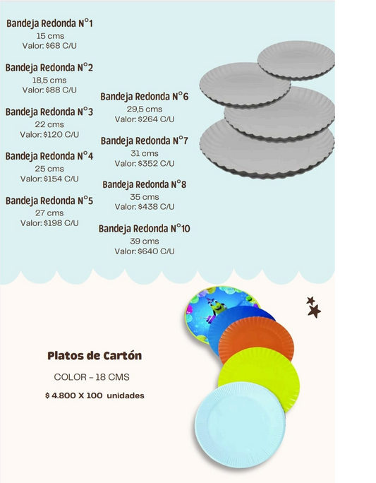 Bandeja redonda y platos cartón